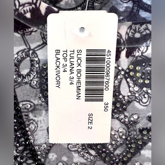 Chico’s top Size 2 Bohemian look. Black & Ivory 3/4 sleeves. Embellishments - Picture 4 of 5
